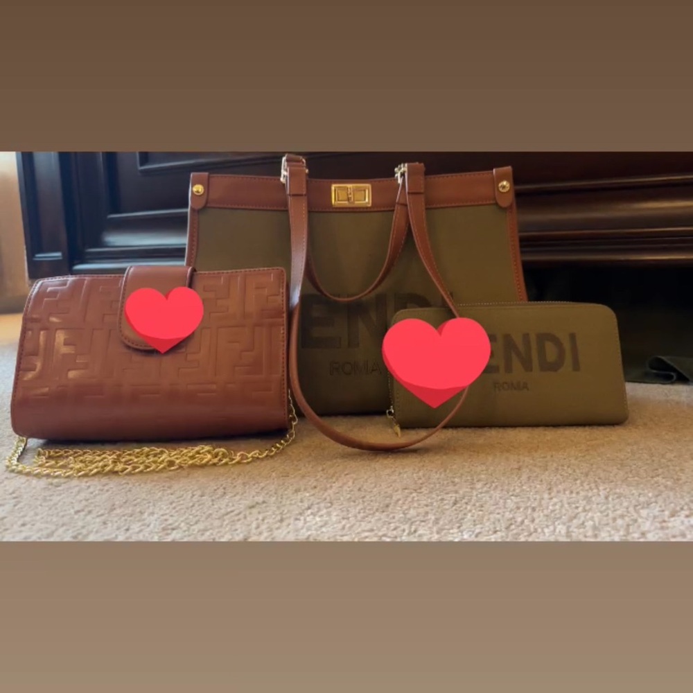 Designer Inspired Brown and Olive Designer Tote, Matching Wallet, and Crossbody.
